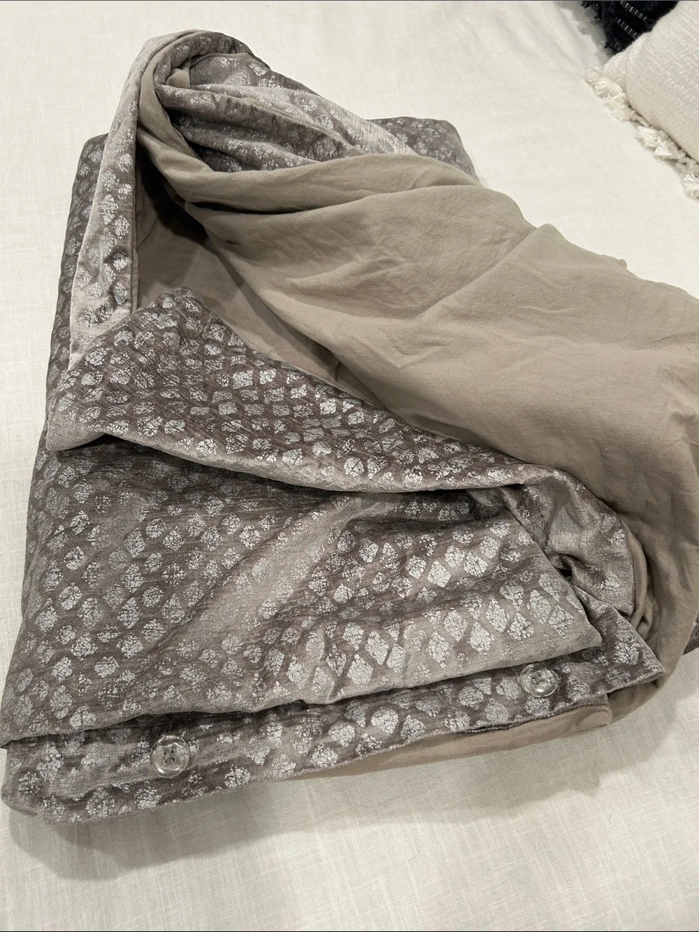 West Elm Silver Gray Velvet Textured Duvet Cover